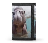 QMNRTK Portefeuille fin à triple pli avec motif hippopotame, portefeuille fin personnalisé gravé RFID pour homme et femme, style, taille unique, Style :, Taille unique