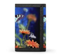 QMNRTK Portefeuille fin à triple pli avec motif papillon et fleur, personnalisable avec blocage RFID pour homme et femme, style, taille unique, Style :, Taille unique