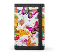 QMNRTK Portefeuille fin à triple pli avec motif papillons et fleurs colorés - Personnalisable - Avec blocage RFID - Pour homme et femme - Style - Taille unique, Style :, Taille unique