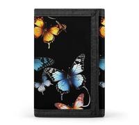 QMNRTK Portefeuille fin à triple pli avec motif papillons sur fond noir - Personnalisable - Avec blocage RFID - Pour homme et femme - Style - Taille unique, Style :, Taille unique