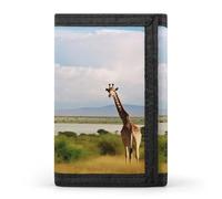 QMNRTK Portefeuille fin à triple pli avec motif paysage africain et girafe, personnalisable avec blocage RFID pour homme et femme, style, taille unique, Style :, Taille unique