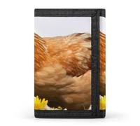 QMNRTK Portefeuille fin à triple pli avec motif poule et fleur, portefeuille fin personnalisé gravé RFID pour homme et femme, style, taille unique, Style :, Taille unique