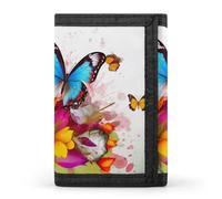 QMNRTK Portefeuille fin à triple pli coloré avec motif papillon et floral gravé RFID pour homme et femme, style, taille unique, Style :, Taille unique