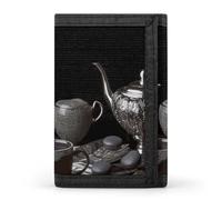 QMNRTK Portefeuille fin à triple pli noir pour le thé de l'après-midi - Portefeuille fin personnalisé avec blocage RFID pour homme et femme - Style - Taille unique, Style :, Taille unique