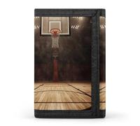 QMNRTK Portefeuille fin à triple pli pour terrain de basket-ball, portefeuille fin personnalisé gravé RFID pour homme et femme, style, taille unique, Style :, Taille unique