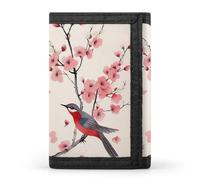 QMNRTK Portefeuille fin à triple volet avec branches de cerisier, fleurs, oiseaux, portefeuille fin personnalisé gravé RFID pour homme et femme, style, taille unique, Style :, Taille unique