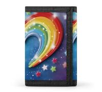 QMNRTK Portefeuille fin à triple volet avec motif cœur et étoile arc-en-ciel - Personnalisable - Avec blocage RFID - Pour homme et femme - Style - Taille unique, Style :, Taille unique
