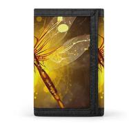 QMNRTK Portefeuille fin à triple volet avec motif libellule jaune abstraite, portefeuille fin personnalisé gravé RFID pour homme et femme, style, taille unique, Style :, Taille unique