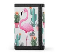 QMNRTK Portefeuille fin avec motif flamant rose tropical mignon vert à trois volets, portefeuille fin personnalisé gravé RFID pour homme et femme, style, taille unique, Style :, Taille unique