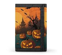 QMNRTK Portefeuille fin orange d'Halloween à trois volets, portefeuille fin personnalisé gravé RFID pour homme et femme, style, taille unique, Style :, Taille unique