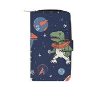 QMNRTK Portefeuille pour cartes de crédit avec motif astronaute et fusée, motif astronaute, avec blocage RFID, en cuir véritable minimaliste, poche avant, porte-clés pour homme et femme, style, 19,7 x