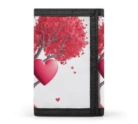 QMNRTK Portefeuille romantique à trois volets, motif cœurs, feuilles, arbres, portefeuille fin personnalisé gravé RFID pour homme et femme, style, taille unique, Style :, Taille unique