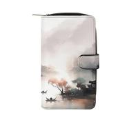 QMNRTK Portefeuille romantique pour cartes de crédit avec vue sur la rivière - Blocage RFID - En cuir véritable - Minimaliste - Poche avant - Pour homme et femme - Style : 19,7 x 11 x 3,5 cm, Style :,