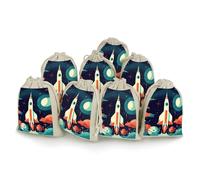 QMNRTK Rocket in Space Lot de 8 sacs vides en mousseline avec cordon de serrage en coton réutilisables et lavables pour herbes, épices, bonbons, savon, bijoux, cadeaux de mariage