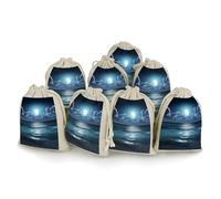 QMNRTK Sea And Moon Lot de 8 sacs vides en mousseline avec cordon de serrage en coton réutilisables et lavables pour herbes, épices, bonbons, savon, bijoux, cadeaux de mariage