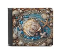 QMNRTK Shell Art - Portefeuille en cuir à deux volets pour homme et femme, blocage RFID, capacité supplémentaire, coutures ultra résistantes, portefeuille fin avec 8 emplacements pour cartes, style,