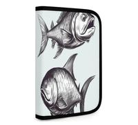 QMNRTK Sketch Fish Portefeuille compact multifonction pour carte de crédit avec fermeture éclair - Blocage RFID - Portefeuille à deux volets pour homme et femme - Style - Taille unique, Style :,