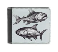 QMNRTK Sketch Fish Portefeuille en cuir à deux volets pour homme et femme avec blocage RFID, capacité supplémentaire, coutures ultra résistantes, portefeuille fin avec 8 emplacements pour cartes,