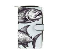 QMNRTK Sketch Fish Portefeuille fin à deux volets en cuir véritable minimaliste avec poche avant pour homme et femme 19,7 x 11 x 3,5 cm, Style :, 19.7x11x3.5cm