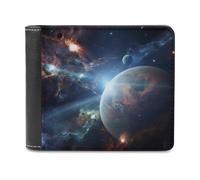 QMNRTK Space Star - Portefeuille à deux volets en cuir pour homme et femme, blocage RFID, capacité supplémentaire, coutures ultra résistantes, portefeuille fin avec 8 emplacements pour cartes, style,