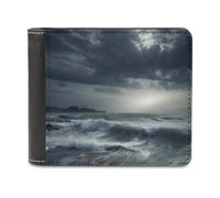 QMNRTK Stormy Sea Portefeuille à deux volets en cuir pour homme et femme avec blocage RFID, capacité supplémentaire, coutures ultra résistantes, portefeuille fin avec 8 emplacements pour cartes,