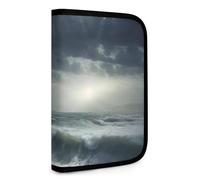 QMNRTK Stormy Sea - Portefeuille compact multifonction pour carte de crédit avec fermeture éclair - Portefeuille en cuir avec blocage RFID - Portefeuille à deux volets pour homme et femme - Style -
