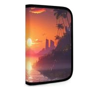 QMNRTK Sunset Island Portefeuille compact multifonctionnel pour carte de crédit avec fermeture éclair et blocage RFID pour homme et femme, style, taille unique, Style :, Taille unique