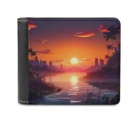 QMNRTK Sunset Island - Portefeuille en cuir à deux volets pour homme et femme, blocage RFID, capacité supplémentaire, coutures ultra résistantes, portefeuille fin avec 8 emplacements pour cartes,
