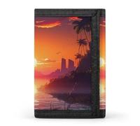 QMNRTK Sunset Island Portefeuille fin à triple pli avec gravure RFID pour homme et femme, style, taille unique, Style :, Taille unique