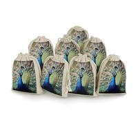 QMNRTK The Peacock Lot de 8 petits sacs vides en mousseline de coton avec cordon de serrage réutilisables et lavables pour herbes, épices, bonbons, savon, bijoux, cadeaux de mariage