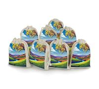 QMNRTK Trees And Mountains Lot de 8 sacs vides en mousseline avec cordon de serrage en coton réutilisables et lavables pour herbes, épices, bonbons, savon, bijoux, cadeaux de mariage