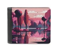 QMNRTK Trees by Lake - Portefeuille en cuir à deux volets pour homme et femme, blocage RFID, capacité supplémentaire, coutures ultra résistantes, portefeuille fin avec 8 emplacements pour cartes,