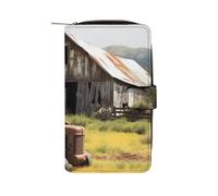QMNRTK Vieille grange en bois avec tracteur rouillé - Portefeuille pour cartes de crédit - Blocage RFID - En cuir véritable - Minimaliste - Poche avant - Pour homme et femme - Style : 19,7 x 11 x 3,5