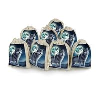 QMNRTK Wolf Under Moon Lot de 8 sacs vides en mousseline avec cordon de serrage en coton réutilisables et lavables pour herbes, épices, bonbons, savon, bijoux, cadeaux de mariage