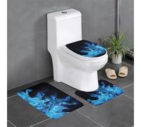 QMNSEHF Blue Flame Lot de 3 tapis de bain doux et absorbants et tapis contour en forme de U pour abattant de toilettes, tapis de bain antidérapant pour salle de bain, tapis de douche, 61 x 40,6 cm