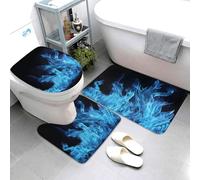 QMNSEHF Blue Flame Lot de 3 tapis de bain doux et absorbants et tapis contour en forme de U pour abattant de toilettes, tapis de bain antidérapant pour salle de bain, tapis de douche, 80 x 50 cm
