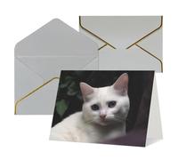 QMNSEHF Carte de vœux vierge avec enveloppes - Carte de remerciement - Chat blanc - Carte d'anniversaire pour femme et homme - Pour Noël, Halloween, mariage - Cartes de vœux vierges pour toutes les