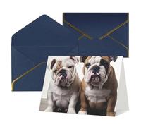 QMNSEHF Carte de vœux vierge avec enveloppes - Carte de remerciement - Deux adorables chiens bouledogues - Carte d'anniversaire pour femme et homme - Pour Noël, Halloween, mariage - Cartes de vœux