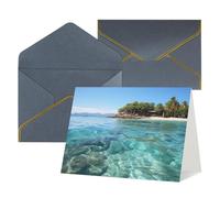 QMNSEHF Carte de vœux vierge avec enveloppes, carte de remerciement, île des Fidji et mer transparente, carte d'anniversaire pour femme, homme, Noël, Halloween, mariage, cartes de vœux vierges pour