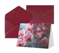 QMNSEHF Carte de vœux vierge avec enveloppes, carte de remerciement, orchidée, fleur, papillon, carte d'anniversaire pour femme, homme, Noël, Halloween, mariage, cartes de vœux vierges pour toutes les