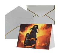 QMNSEHF Carte de vœux vierge avec enveloppes, carte de remerciement, pompier, flamme, carte d'anniversaire pour femme, homme, Noël, Halloween, mariage, cartes de vœux vierges pour toutes les occasions