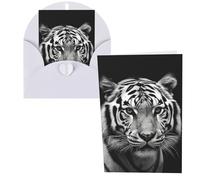 QMNSEHF Carte de vœux vierge en forme de tigre noir et blanc avec enveloppes, carte de remerciement pour femme, homme, Noël, Halloween, mariage, cartes de vœux vierges pour toutes les occasions, 10,2