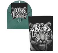 QMNSEHF Carte de vœux vierge en forme de tigre noir et blanc avec enveloppes, carte de remerciement pour femme, homme, Noël, Halloween, mariage, cartes de vœux vierges pour toutes les occasions, 10,2