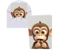 QMNSEHF Carte de vœux vierge The Silent Monkey avec enveloppes - Carte de remerciement pour homme et femme - Pour Noël, Halloween, mariage - Cartes de vœux vierges pour toutes les occasions - 10,2 x