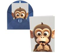 QMNSEHF Carte de vœux vierge The Silent Monkey avec enveloppes - Carte de remerciement pour homme et femme - Pour Noël, Halloween, mariage - Cartes de vœux vierges pour toutes les occasions - 10,2 x