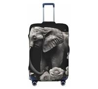 QMNSEHF Housse de protection élastique lavable pour valise de voyage éléphant et papillon anti-rayures en élasthanne pour bagages de 45,7 à 81,3 cm, Noir , L