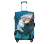 QMNSEHF Housse de protection élastique lavable pour valise de voyage motif dauphin qui vous regarde, housse de valise anti-rayures en élasthanne pour bagages de 45,7 à 81,3 cm, Noir , M