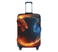 QMNSEHF Housse de protection élastique lavable pour valise de voyage motif dragons du feu et de glace anti-rayures en élasthanne pour bagages de 45,7 à 81,3 cm, Noir , S