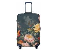 QMNSEHF Housse de protection élastique lavable pour valise de voyage, motif fleurs, oiseaux, anti-rayures, en élasthanne, convient aux bagages de 45,7 à 81,3 cm, Noir , XL