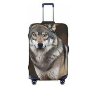 QMNSEHF Housse de protection élastique lavable pour valise de voyage motif loup gris sauvage anti-rayures en élasthanne pour bagages de 45,7 à 81,3 cm, Noir , XL